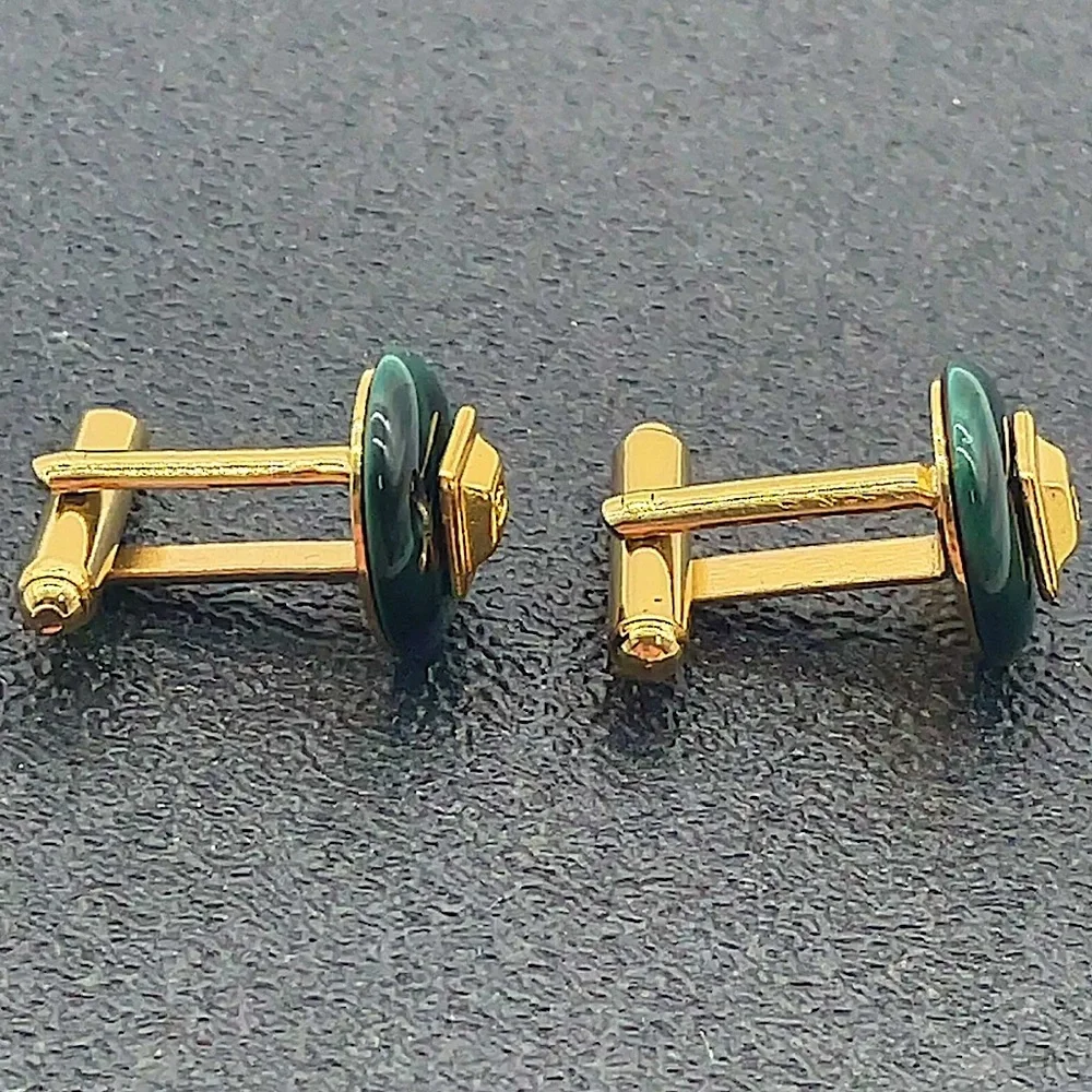 GUCCI Green Marble Cufflinks Gold Accents and Design COMES IN GUCCI BOX